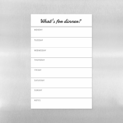 Whats for Dinner Modern Family Meal Planner  Magnetic Dry Erase Sheet