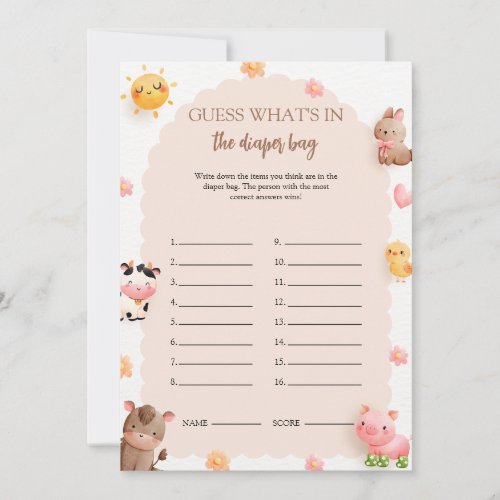 Whats in the Diaper Bag Baby Shower Game Card