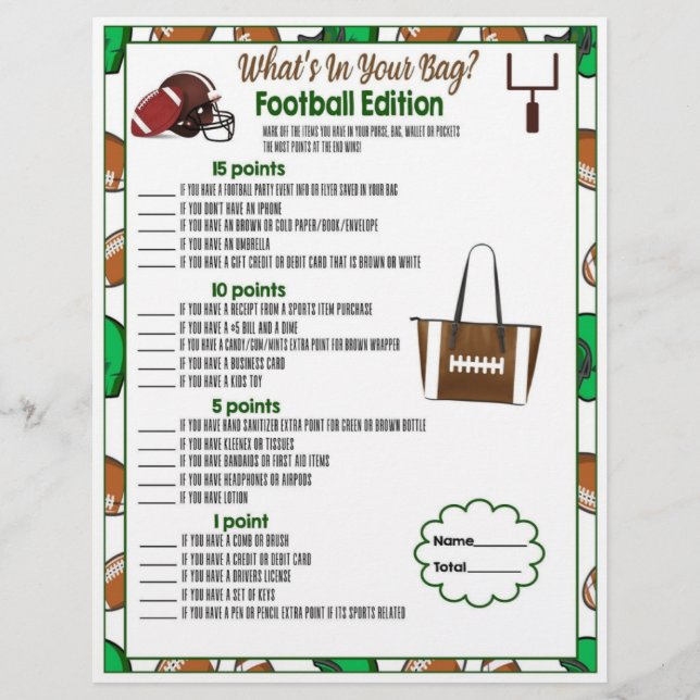 Whats in Your Bag, Football Party Game For Kids Letterhead (Front)