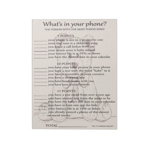 Whats In Your Phone Baby Shower Game Notepad