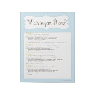 What's In Your Phone Baby Shower Game Notepad Blue