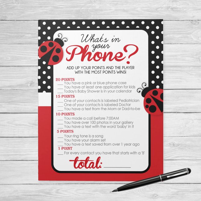 What's In Your Phone Ladybug Baby Shower Game Notepad (Ladybug What's In Your Phone Baby Shower Game)