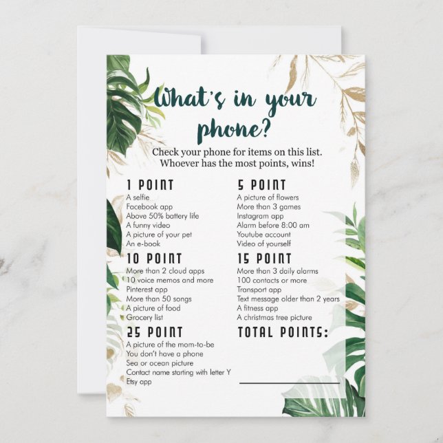 What's in your phone Safari Baby Shower Game Invitation (Front)