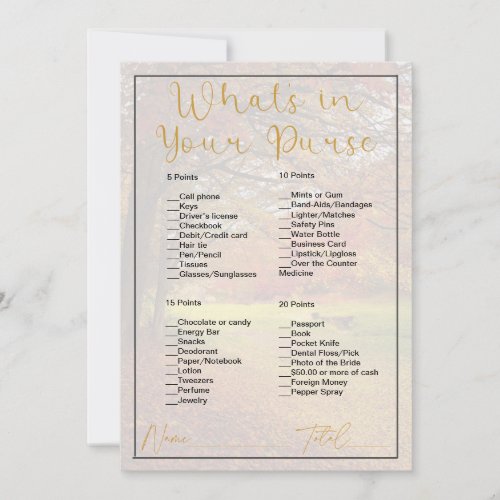 Whats In Your Purse Autumn Tree Bridal Shower Invitation