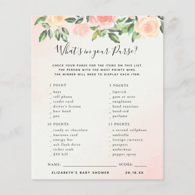 What's in your Purse | Baby Shower Game | Zazzle