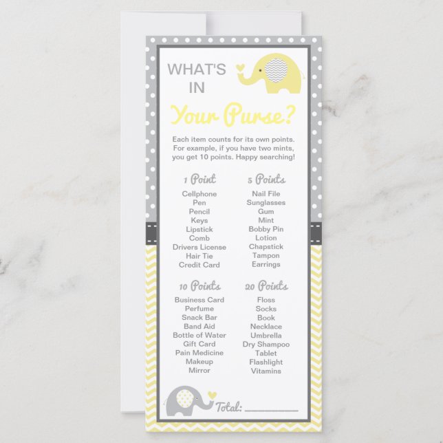 What's In Your Purse? Baby Shower Game (Front)