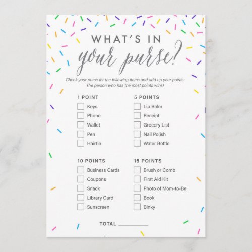 Whats in Your Purse Baby Shower Game Card