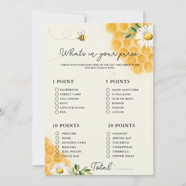  whats in your purse baby shower game Card (Front)