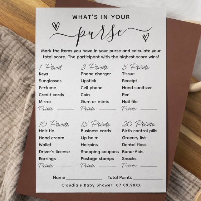 What's In Your Purse Baby Shower Game Card (Creator Uploaded)