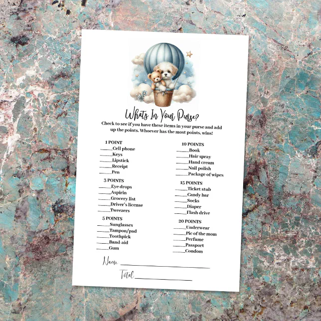 What's In Your Purse Baby Shower Game Card | Zazzle