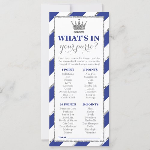 Whats In Your Purse Baby Shower Game Faux Silver
