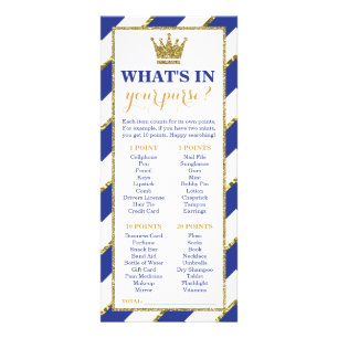 What's In Your Purse? Baby Shower Game, Prince Rack Card