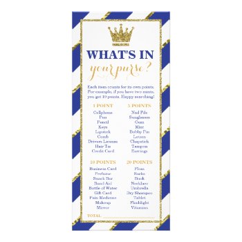 What's In Your Purse? Baby Shower Game  Prince Rack Card by DeReimerDeSign at Zazzle