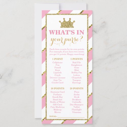 Whats In Your Purse Baby Shower Game Princess