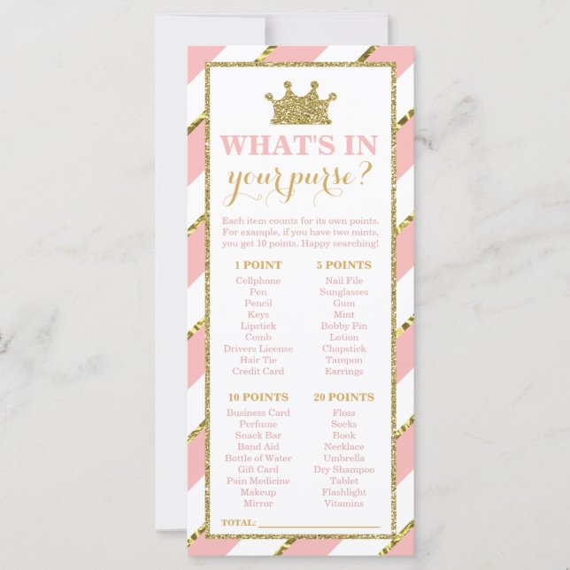 What's In Your Purse? Baby Shower Game, Princess (Front)