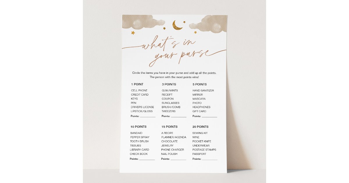 What's In Your Purse Baby Shower Game Twinkle Star | Zazzle