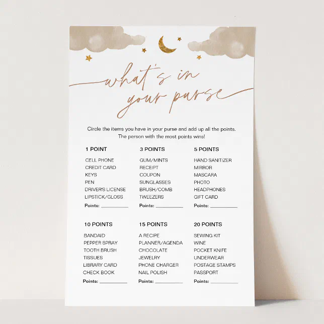 What's In Your Purse Baby Shower Game Twinkle Star | Zazzle