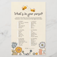 What's in Your Purse Bee Baby Shower Game Cards