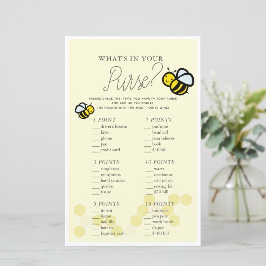What's in Your Purse Bee Yellow Baby Shower Game (Standing Front)
