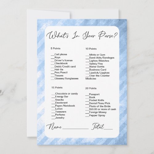 Whats In Your Purse Blue Stripes Bridal Shower Invitation