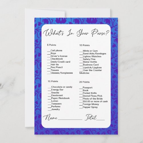 Whats In Your Purse Blue Victorian Bridal Shower Invitation