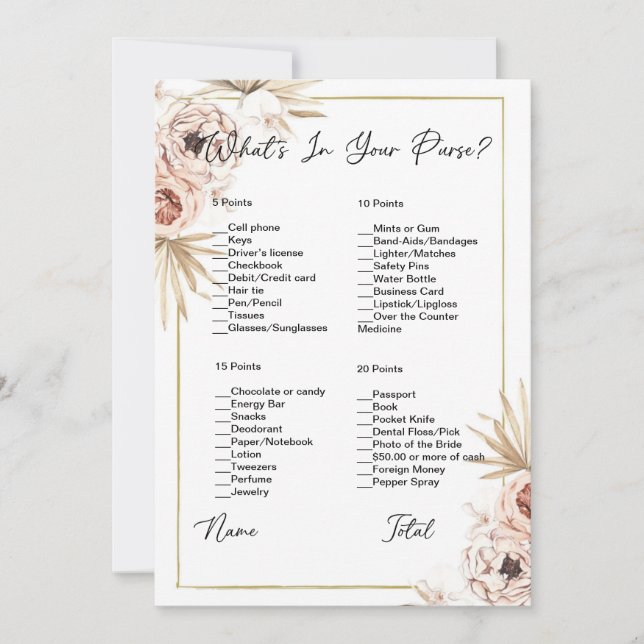 What's In Your Purse Boho Floral Bridal Shower Invitation (Front)