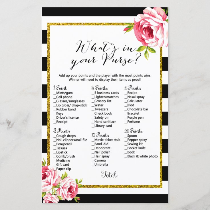 What's in your Purse Bridal Shower Game Zazzle