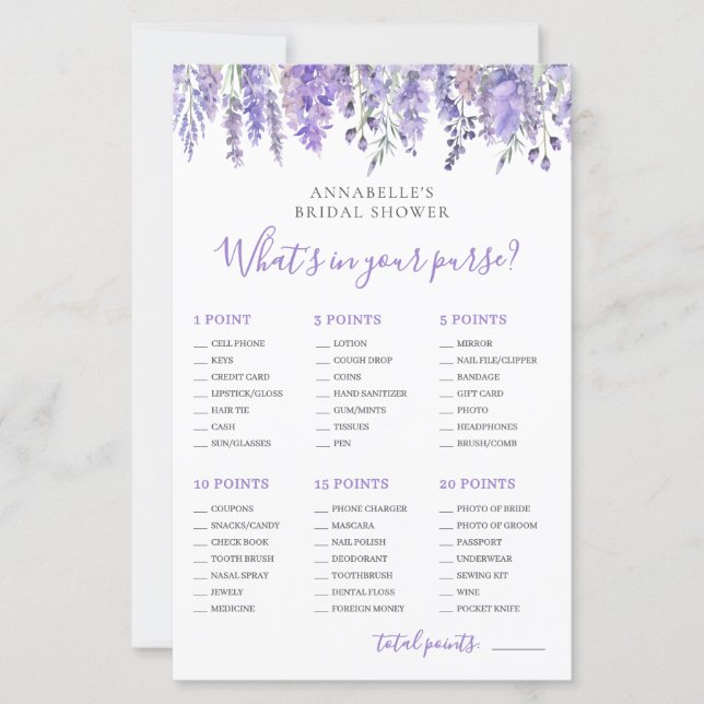 What's In Your Purse Bridal Shower Game (Front)