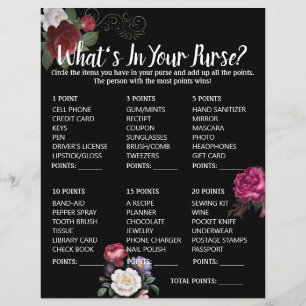 Whats In Your Purse Bridal Shower Game Elegant Bur