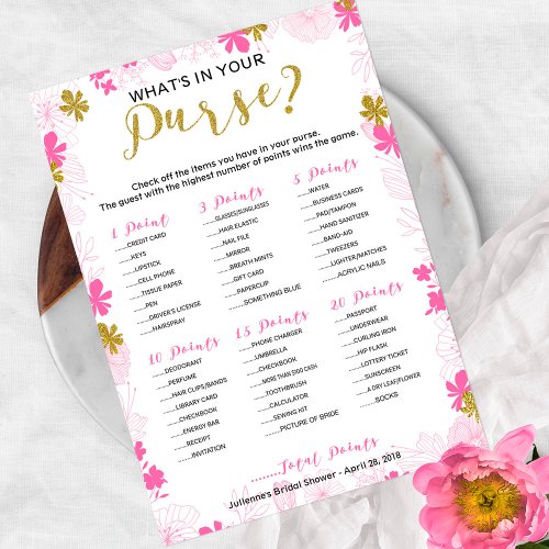 Whats In Your Purse Bridal Shower Game Floral Invitation