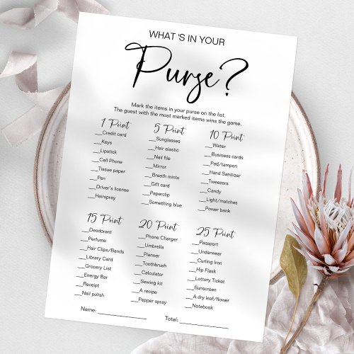 Whats In Your Purse Bridal Shower Game Invitation