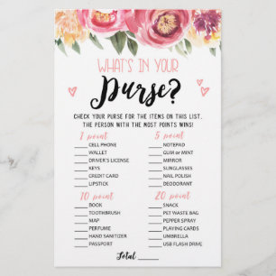 Whats in your purse Bridal Shower, Hen Party game