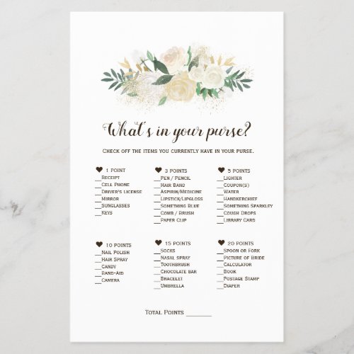 Whats in your purse Bridal Shower Printable Game Flyer