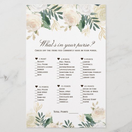 Whats in your purse Bridal Shower Printable Game Flyer