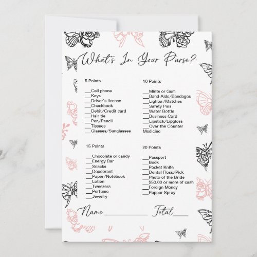 Whats In Your Purse Butterfly Bridal Shower Invitation