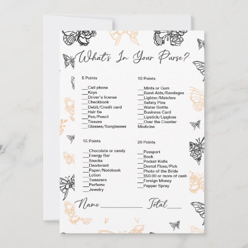 Whats In Your Purse Butterfly Bridal Shower Invitation