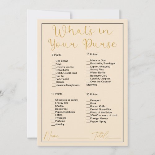 Whats In Your Purse Champagne Bridal Shower Invitation