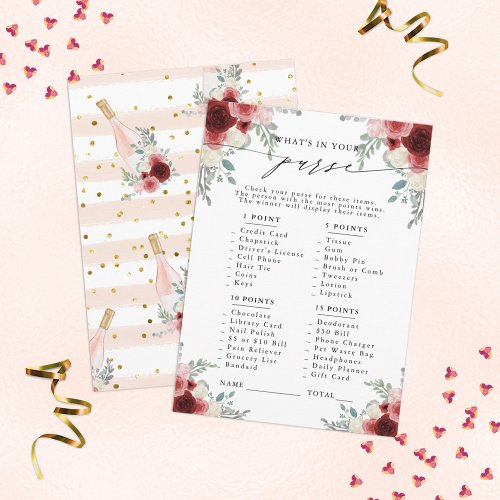 Whats In Your Purse Champagne Floral Party Game Enclosure Card