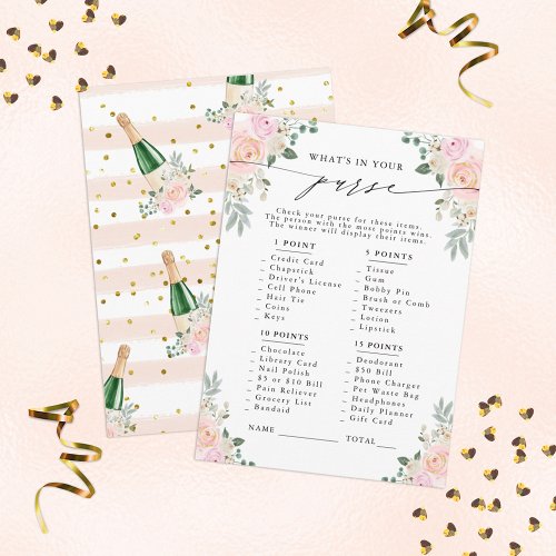 Whats In Your Purse Champagne Floral Party Game Enclosure Card