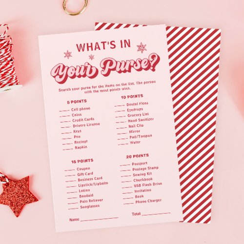Whats in your purse Christmas Baby Shower Game