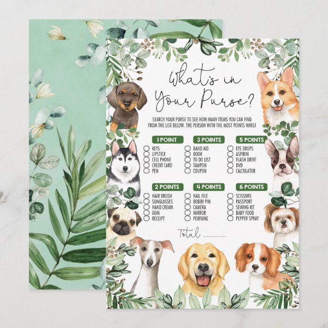 Whats in Your Purse Dog Puppy Baby Shower Game Invitation (Front/Back)