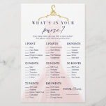 What's in Your Purse Elegant Dress Shower Game<br><div class="desc">Fun & stylish what's in your purse bridal shower game card. Fun game to play at your bridal shower party. Elegant blush pink shimming dress with gold vintage hanger displayed in the background. Design with points ranging from 1 point items all the way up to 100 point items. The game...</div>