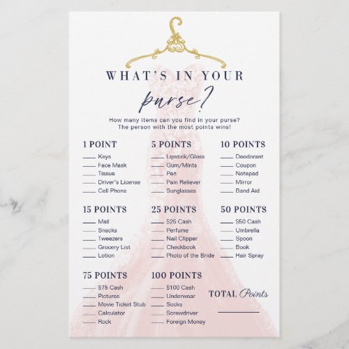 Whats in Your Purse Elegant Dress Shower Game