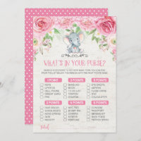 What's in Your Purse Elephant Baby Shower Game Invitation