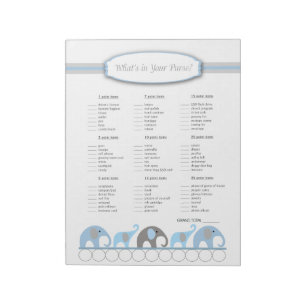 What's in your purse Elephant Baby Shower Game Notepad