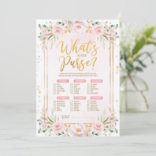 What's in Your Purse Floral Baby Shower Game Card | Zazzle