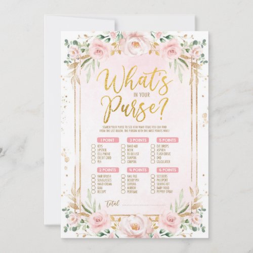 Whats in Your Purse Floral Baby Shower Game Card