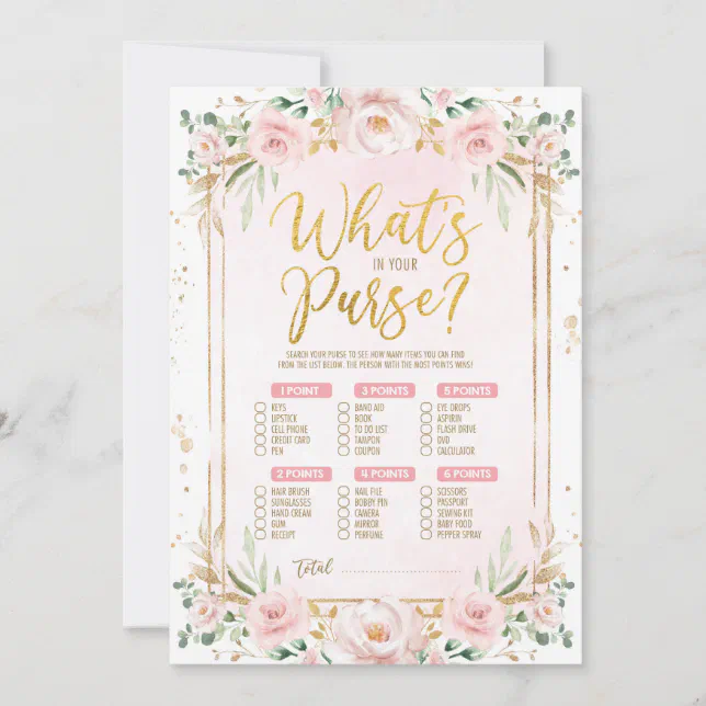What's in Your Purse Floral Baby Shower Game Card | Zazzle