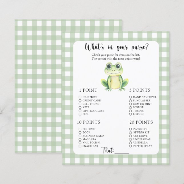 What's in your purse Frog baby shower game (Front/Back)