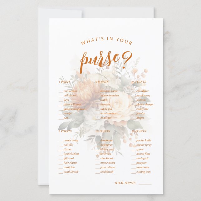 What's In Your Purse? Fun Bridal Shower Game (Front)